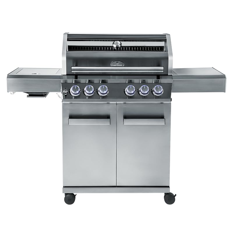 CHEF CUISINE BBQ Gasgrill – Outdoor Gasgrill 4 Brenner mit Seitenbrenner und Infrarot aus rostfreiem Edelstahl, 20,7 kW, 3-teilige Grillfläche, Grillhaube mit Sichtfenster und Thermometer, Grillwagen