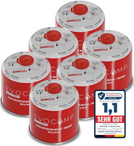 6x Butangas Kartuschen 500g, Schraubkartusche mit Butan/ Propan Gas 899 ml, Gaskartusche EN417, Ventilkartusche mit Schraubverschluss, Gas Kartusche mit Camping Gas, Gaskartuschen Schraubventil