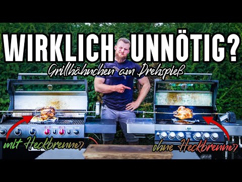 Grillhähnchen MIT Heckbrenner VS. OHNE Backburner [Drehspieß Hähnchen vom Gasgrill im Test]